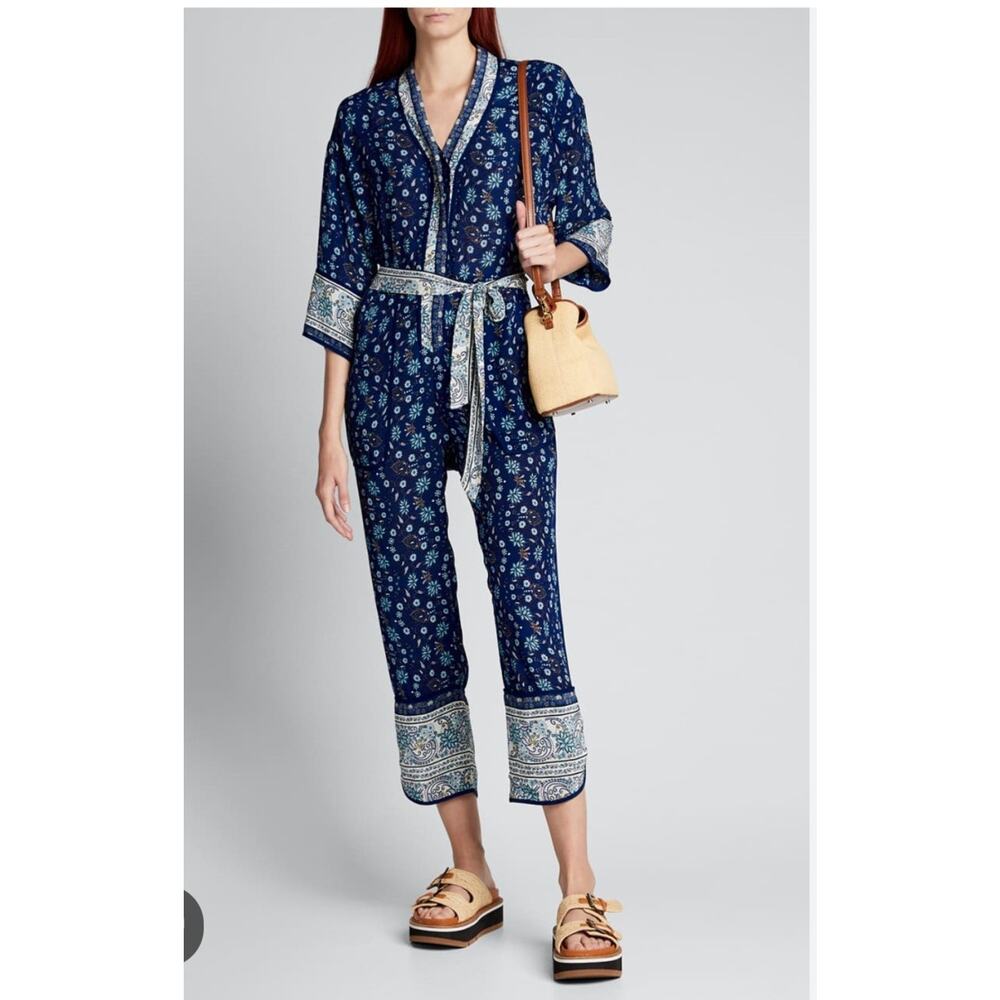 Sea New York Penelope Jumpsuit Womens 4 Blue Floral Cottagecore Coquette NO BELT